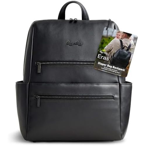 Itzy Ritzy Eras Diaper Bag Backpack – Large Capacity Sleek Daddy Diaper Bag for Men Featuring Neutral Design, 15 Pockets, Changing Pad, Stroller Straps, and Comfortable Backpack Straps, Black