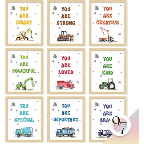 97 Decor Construction Room Decor For Boys - Vintage Tractor Kids Wall Art, Nursery Truck Prints, Car Picture Vehicle Poster Toddler Boy Room Decoration For Bedroom (8x10 Unframed)