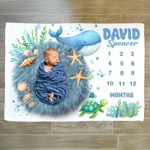 Ocean Milestone Blanket, Monthly Baby Blanket, Under the Sea Baby Milestone Blanket, Whale Baby Blanket, Ocean Nursery, Track Baby Growth