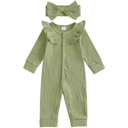 Newborn Baby Girl Romper Clothes Long Sleeve Ribbed Knit One Piece Bodysuit Jumpsuit Infant Coming Home Outfit