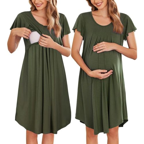 Ekouaer Nursing Nightgown Labor and Delivery Gown Hospital Breastfeeding Dress for Women Short Sleeve Maternity Sleepwear
