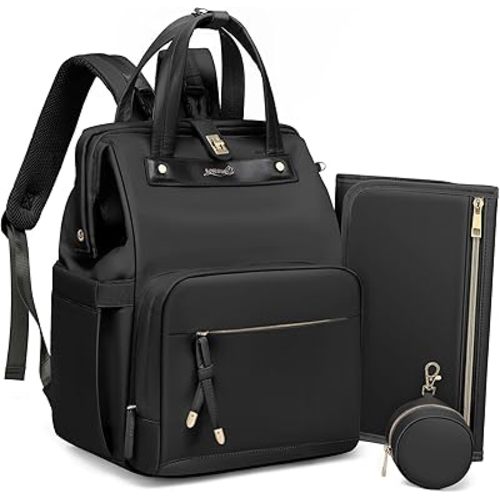 Diaper Bag Backpack with Changing Pad & Pacifier Case – One-Handed Convenience, Fits 15.6" Laptop, Cute Small Baby Bag for Girls & Boys, Perfect Baby Shower for Mom & Dad, Black
