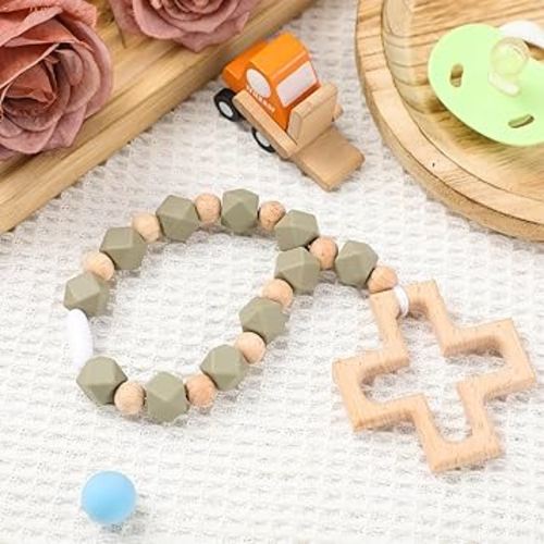 Landical Cross Baptism Silicone Rosary Silicone Ten Year Rosary Baby Shower Baptism Party Supply Catholic First Communion Gift Christian Communion Party Decorations(Square,Green)