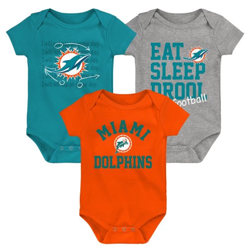 Newborn & Infant Miami Dolphins Aqua/Orange/Heather Gray Three-Pack Eat, Sleep & Drool Retro Bodysuit Set