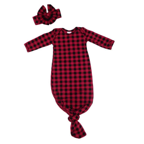 Buffalo plaid knotted gown and headband set 0-3 month – Leopardbaby Boutique