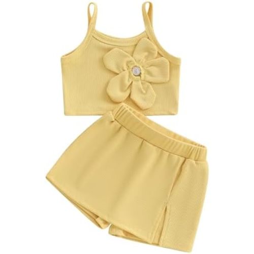 Toddler Baby Girl Summer Clothes Tank Top with flower and Boho Shorts Cute Daily Outfits Set