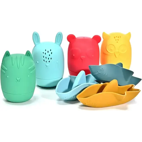 7-Piece Mold Free Silicone Baby Bath Toy Set for Infants 6-12 Months, Bathtub Toys for Toddlers 1-3, Water Toys, Pool Toy, Dishwasher Safe