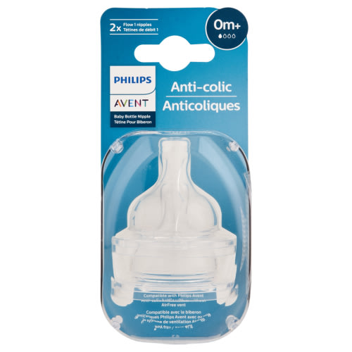 Philips Avent Anti-colic Baby Bottle Flow 1 Nipple Clear, 2pk, SCY761/02