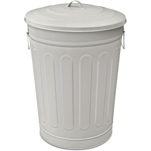 Plexon 13-Gallon Beige Galvanized Steel Round Trash Can with Lid