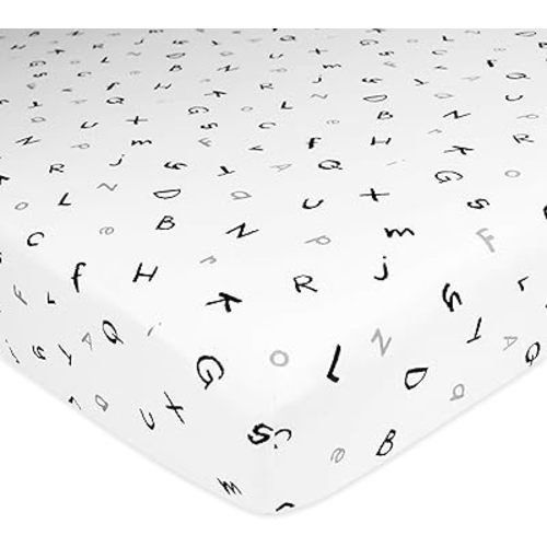 TL Care 100% Natural Cotton Fitted Crib Sheet 52" x 28" - Soft, Breathable, Hypoallergenic & Gentle Toddler Bed Sheet, Alphabet, Neutral for Boys & Girls