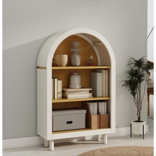 GDFStudio Annabelle Modern 37.4" Arched 3-Tier Storage Bookcase, White+Natural