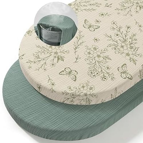 Basumee Muslin Bassinet Sheets for Baby Girl Boy 2 Pack Soft Breathable Baby Bedside Bassinet Fitted Sheets with Bottom Elastic Band Mattress Cover for Rectangle Oval Hourglass Bassinets