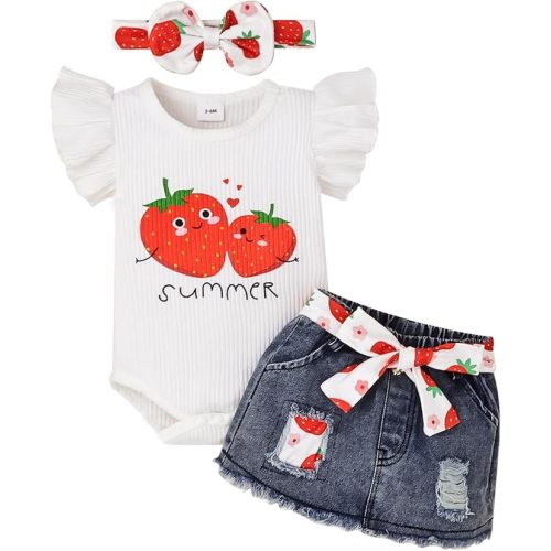 Baby Girl Clothes Newborn Cute Romper Dress Ruffle Short Sleeve Jeans Skirt with Headband Infant Outfits 0-18 Months
