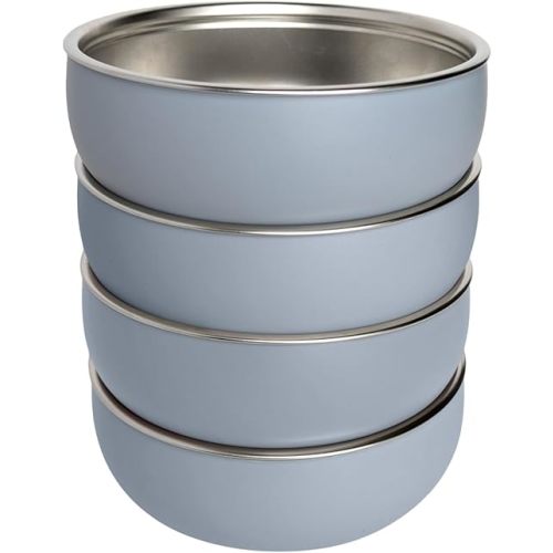 Non-Toxic Stainless Steel Child Bowl 5” with Non-Slip Silicone Shell, (Set of 4 bowls) Unbreakable, Mess Free Feeding for Babies, Toddlers, Kids, BPA free (Misty Blue)