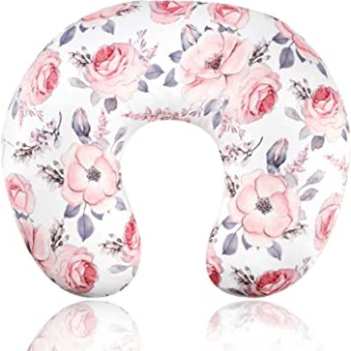 Nursing Pillow Cover Girls, Floral Breastfeeding Pillow Cover for Baby, Snug Fits Newborn Nursing Pillow Case, Super Soft Breathable, Pink Flower