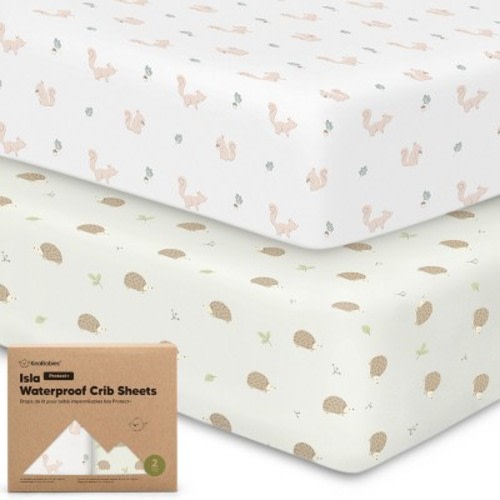 KeaBabies Isla Waterproof Crib Sheets for Boys, Girls, 2pk Baby Fitted Crib Sheet, Waterproof Crib Mattress Protector Sheets, Color: Nibbles/bruce