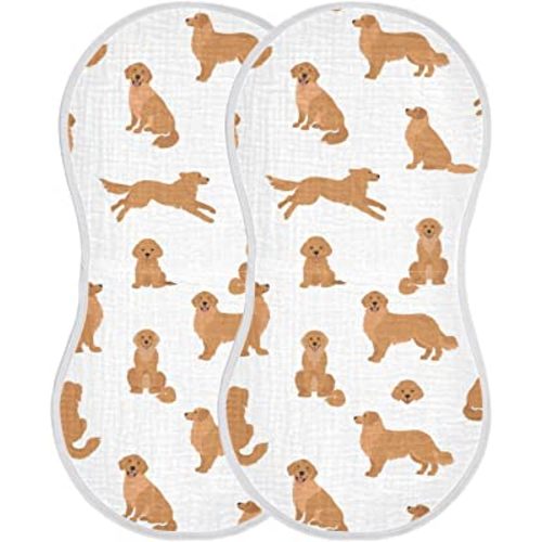 YYZZH Golden Retriever Dog Muslin Burp Cloths for Baby 2 Pack Soft 100% Cotton Baby Washcloths Bibs for Boy Girl