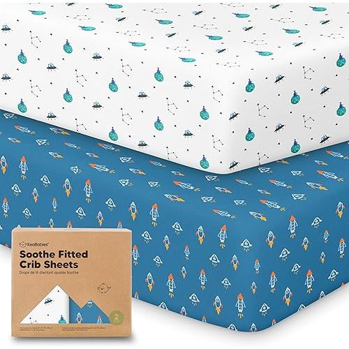 KeaBabies 2-Pack Organic Crib Sheets for Boys, Girls - Fitted Crib Mattress Sheet Neutral, Breathable Jersey Cotton Cover for Baby Bed, Toddler Mattress, Soft & Cute Prints (Space Quest)