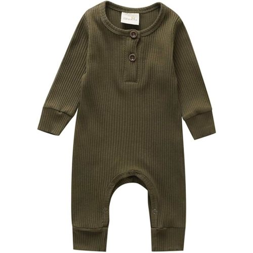Newborn Summer Baby Boy Girl Rompers Bodysuit Jumpsuit Playsuit One Piece Outfit Clothes - 0-3 Months - F-long Sleeve Romper Army Green