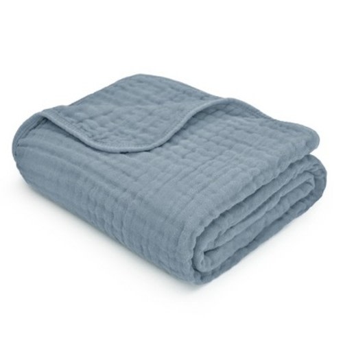 Baby Muslin Blanket, Large 40" X 40" By Comfy Cubs, Color: Pacific blue
