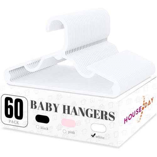 COZYMOOD Kids Plastic Hangers, 60 Pack Baby Clothes for Closet, Non-Slip Toddler Hangers for Infant Child Clothing, Small Children Hangers for Pants Coats Skirts (White)