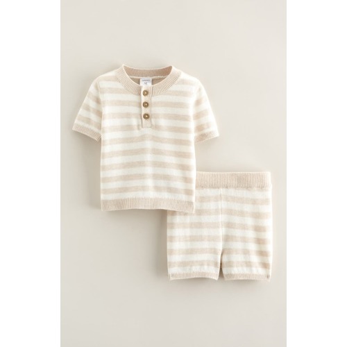 Stripe Short Sleeve Knit Henley & Shorts Set