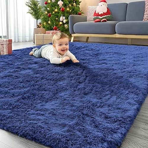 OLANLY 5x7 Machine Washable Large Area Rugs for Living Room, Bedroom, Soft Fluffy Shaggy Bedside Rug, Indoor Floor Carpet for Kids Girls and Boys, Dorms, Nursery, Home Decor Aesthetic, Navy Blue