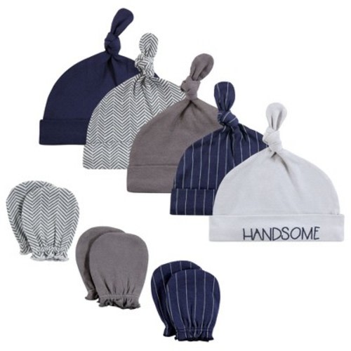 Hudson Baby Infant Boy Cotton Cap and Scratch Mitten Set, Handsome, 0-6 Months