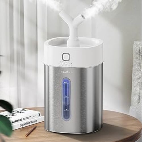 Feekaa Stainless Steel Humidifier Dishwasher Safe, 4L/1Gal Cool Mist Humidifiers for Bedroom, Easy Clean Humidifier Large Room, Humidifiers for Baby Nursery Living Room Office Plant, White
