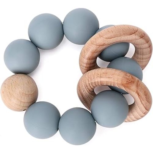 Socub Baby Teething Toy, Organic Baby Teething Ring, Silicone & Beech Baby Rattle Teether for baby 3+ Months, BPA Free, Ether