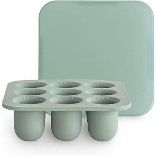 mushie Fresh Food Feeder Freezer Tray with Lid for Frozen Baby Food | 9 Cups x 0.5 oz | BPA Free Storage Container (Cambridge Blue)