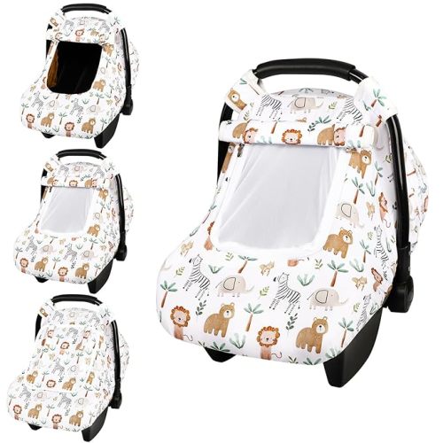 Baby Car Seat Cover, Windproof Carseat Cover for Infant Girls, Infant Warm Carseat Canopy with Double Layer Fabric for Winter, Compatible with Most Baby Car Seat, Animals
