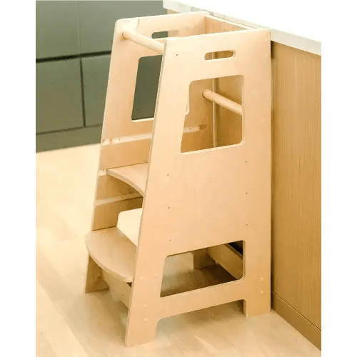 KidzWerks Child Standing Tower Kids Kitchen Step Stool Toddler Wood Stepping Stool - Children's Montessori Stool - Adjustable Platform, Natural Wood