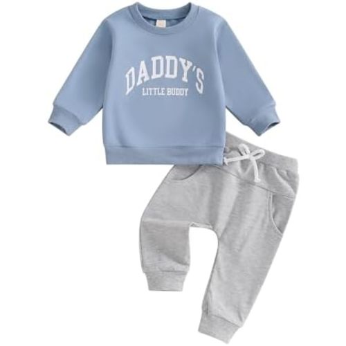 Kupretty Toddler Baby Boy Fall Winter Clothes Letter Graphic Long Sleeve Sweatshirt Pullover Tops + Joggers Pants Outfit Set