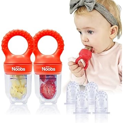 Baby Fruit Feeder by Lovenoobs™, Frozen Teething Toys for Babies, 2 Pack, Fruit Pacifier with 6 Teats, BPA/BPS Free, Mesh Teether, Food-Grade Silicone, Baby Feeding Essentials