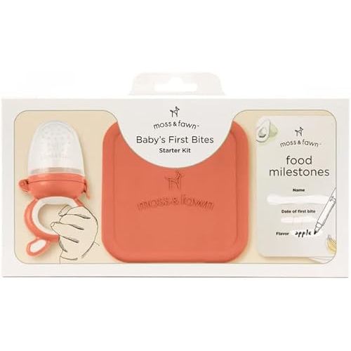 Baby’s First Bites Starter Kit – Ice Cube Tray, Forage Feeder, Freezer Mold & Pacifier Feeder –Milestone Magnet for Food Tracking & Feeding Tips – Baby Food Prep Essentials - Terracotta