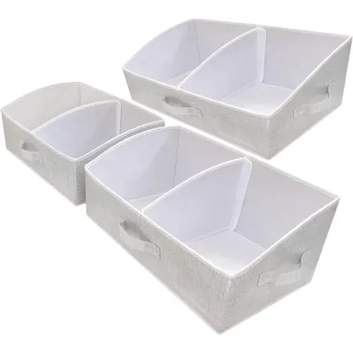 3 Packs Closet Storage Bins - Trapezoid Large Storage Box - Foldable Fabric Baskets for Organizing Clothes - Baby Toiletry, Toys, Towel, DVD, Book (Grey, 20 x 11.2 x 8.3 inches)