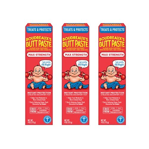 Boudreaux's Butt Paste Maximum Strength Diaper Rash Cream, Ointment for Baby, 4 oz. Tube, (Pack of 3) - 4 Ounce (Pack of 3)