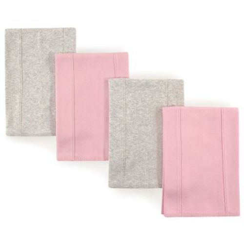 Touched by Nature Baby Girl Organic Cotton Burp Cloths 4pk, Pink Gray, One Size