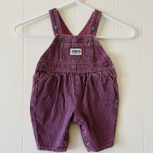 Vtg Oshkosh B'Gosh Kids Denim Bib Overalls Pink Hickory Pin Striped 0-3 Month