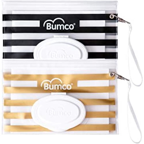 Bumco Diaper Bag Wet Wipes Dispenser, Reusable Refillable Pouch, Organizer for Travel, Carrying Clutch, Unique Baby Gift for Girl/Boy, (Gold & Black)