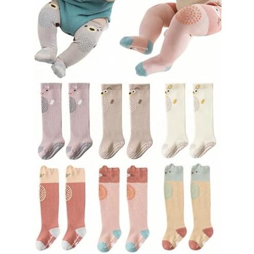 Baby Toddlers Knee High Non Slip Socks with Grips Girl Boy Non-Skid Socks Newborn Infant Floor Crawling Tube Stockings