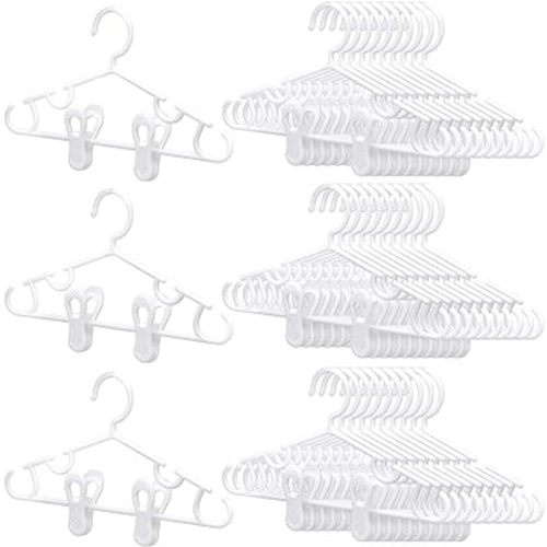Hsei 120 Packs Baby Hangers with Clips Toddler Hangers Kids Hangers with Clips for Pants Closet Coat Skirts Socks (White)