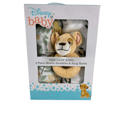 Disney Baby Cotton Muslin Swaddles with Plush Rattle, Lion King