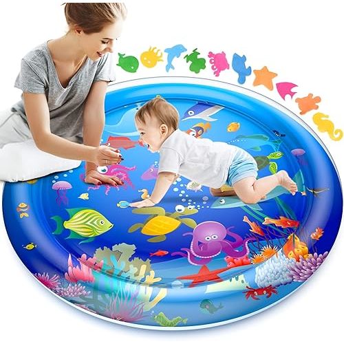 40''X40'' Large Tummy Time Water Mat for Babies, XL Baby Water Play Mat, Infant Water Sensory Baby Tummy Time Play Mat for 3 6 9 12 Months Toddlers