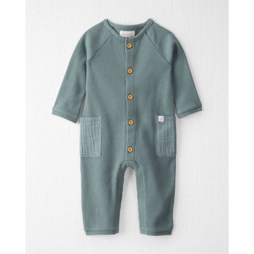 Baby Waffle Knit Button-Front Jumpsuit Made with Organic Cotton in Aqua Slate
