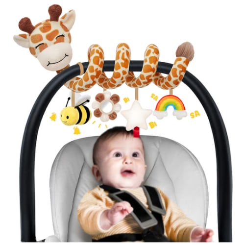 Spiral Car Seat Baby Toys 0-6 Months, Infant Carseat High Contrast Sensory Toys Hanging Stroller Accessories, Newborn Shower Gifts for Baby Boys Girls Essentials Stuff, Cute Black and White Cow