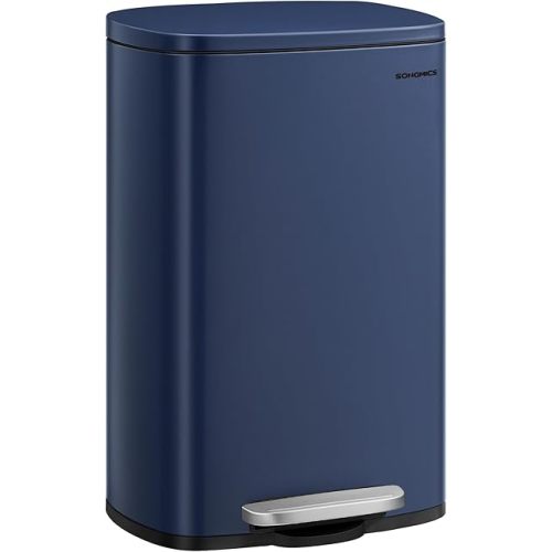 SONGMICS 13 Gallon (50 L) Trash Can, Stainless Steel Kitchen Garbage Can, Recycling or Waste Bin, Soft Close, Step-On Pedal, Removable Inner Bucket, Midnight Blue ULTB050L01