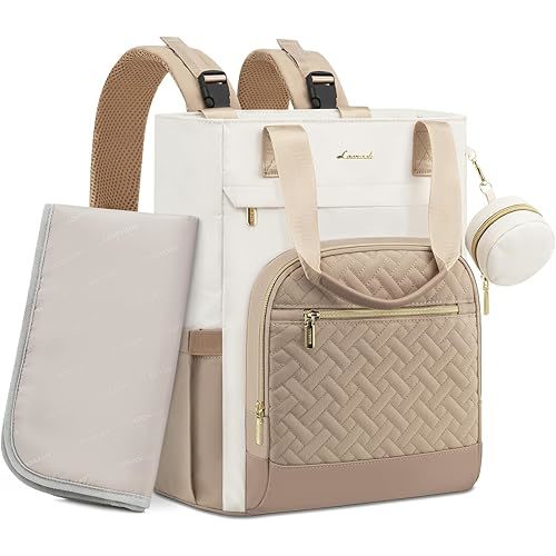 LOVEVOOK Diaper Bag Backpack, Large Capacity Portable Baby Bag with Foldable Diaper Changing Pad, Waterproof Baby Diaper Bags Gift for Mon Dad, Ivory Khaki