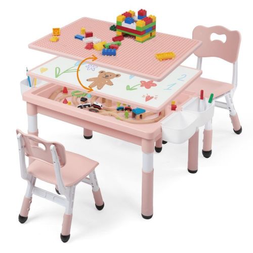 Kinder King Kids Table and Chair Set, Children Lego Table Play Activity Desk for Drawing, Pink